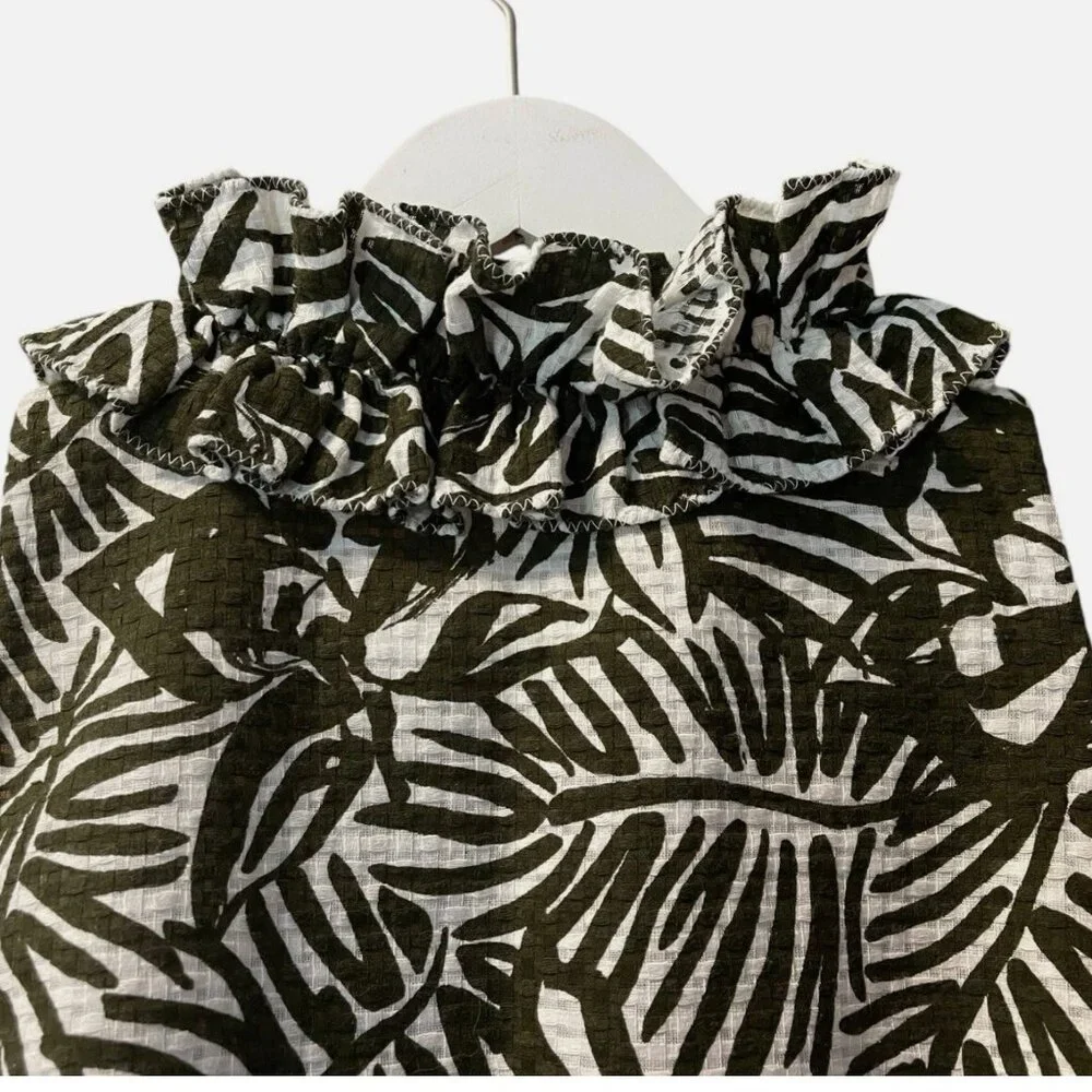 Kate Spade Tropical Print Ruffled Textured Sleeveless Cotton Top Women's size 8